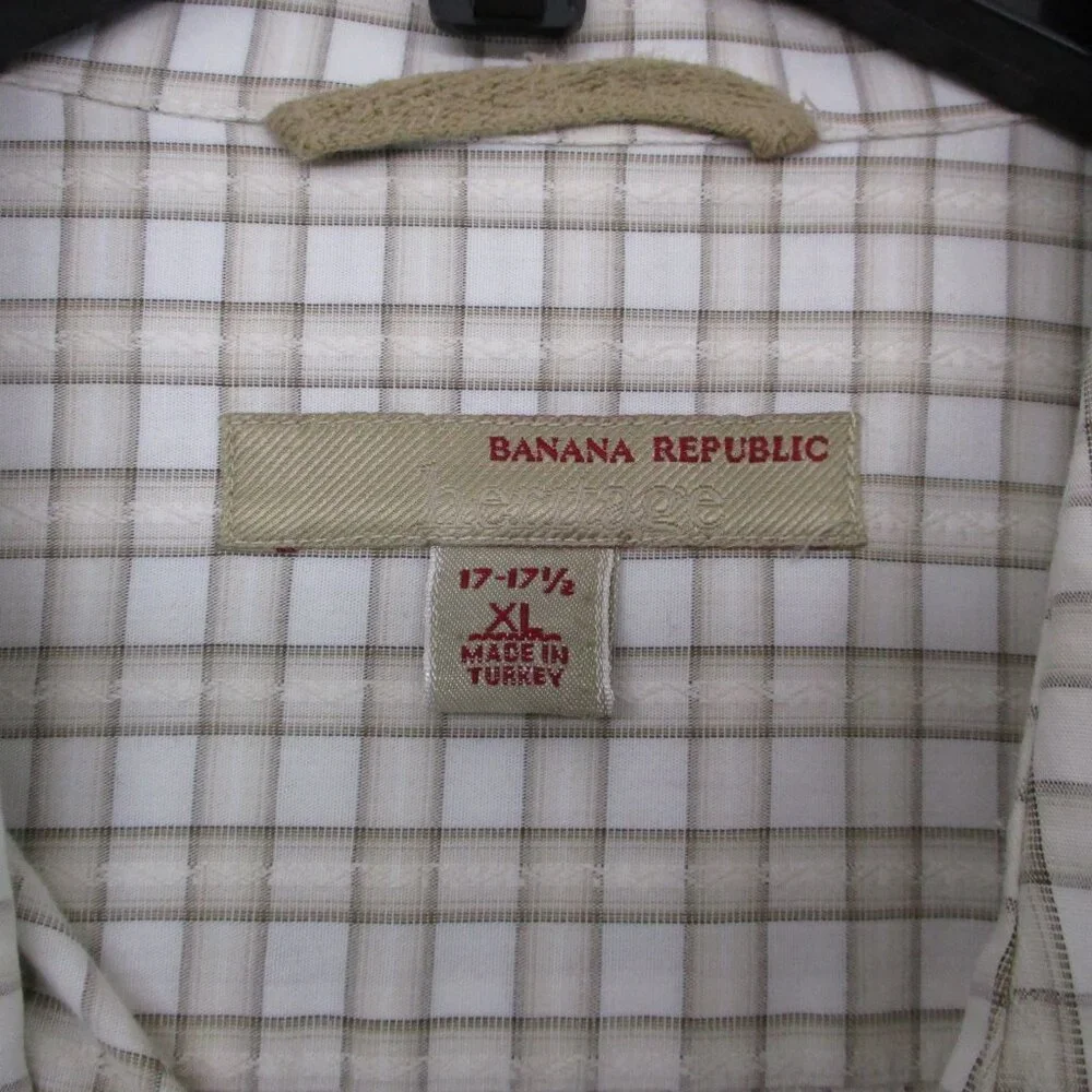 Banana Republic‎ Button Down Beige Plaid Men Size | 17-(17 1/2) - XL